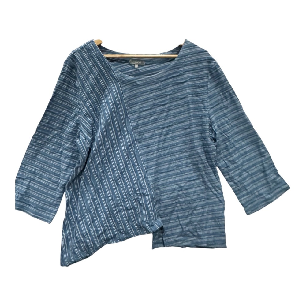 Habitat Clothes To Live In Women's XL Blue Mixed Stripe Asymmetrical Tunic Top